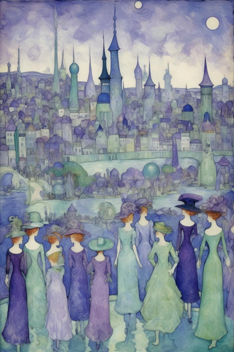 00292-3341521984-_lora_Maurice Prendergast Style_1_Maurice Prendergast Style - a faraway view of a fantasy city of blue, green, and purple.png